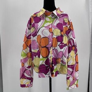 VTG 90s Floral Blouse Womens Plus 20 Boho Retro Cotton Colorful Bright Cottage